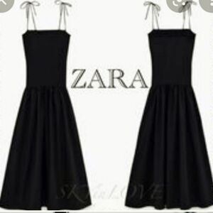 ZARA NWT Spaghetti Straps Dropped Waist Midi Dress Size XS